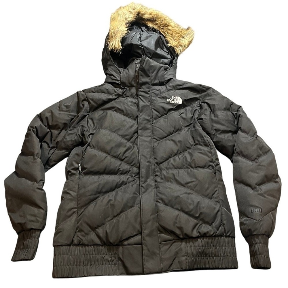 The North Face Puffer Jacket Womens S Black 600 Fill Down Faux Fur Hood‎ Y2K
